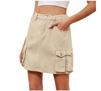 Damen Y2K Minirock mit niedriger Taille, Cargo-Rock für Damen, Sommer, kurz, gerade, mit Taschen, Gürtelwickel, figurbetonter Bleistiftrock, Utility-Rock, Wandern, Laufen, Urlaub, Strand, beige, L