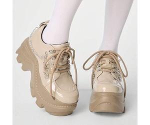 Damen Y2K Punk Rock Schnür-Ketten Gothic Schuhe, schwarze Loafer, Schnür-Mary-Jane-Ballerinas, formelle Arbeitsschuhe, Plateau- & Keilabsätze für Weih
