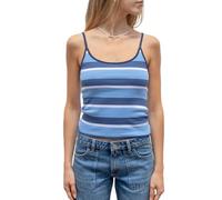 Damen Y2k Spaghettiträger Camisole Crop Top Square Neeck Slim Fitted Weste Ausgehen Shirt Kontrastbesatz Tank Tops Streetwear, blau, Large