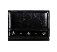 Damen Y2K Star Studs Trifold Portemonnaie Crinkle PU Leder Druckknopf | Geldbörse mit mehreren Kartenfächern, transparentem Fotofenster, Münz-Reißverschluss, 6 Farben, leicht, 52 g (schwarz)