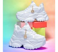 Damen Y2K Stil süße weiße Sneaker, 7CM EVA Plateau, Große Größen leichte Casual Schuhe mit Sonnenhänger Kette