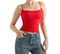 Damen Y2K Tops Camisole Sexy Square Neck Spitzenbesatz Cami Tank Top Slim Fit Unterhemd Sommer Ausgehen Strand Streetwear, rot, S
