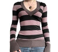 Damen Y2k Vintage Grafikdruck Crop Tee Aesthetic Grunge Langarm T-Shirt Stern Gedruckt Gothic Punk Pullover Top Streetwear, L