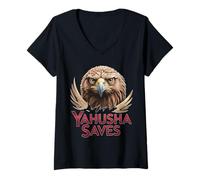 Damen Yahusha rettet Adler, hebräische Wurzeln, Yahuah Messianische Bekleidung T-Shirt mit V-Ausschnitt