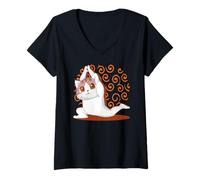 Damen Yoga Anime-Manga Katze Meditation Buddhismus-Buddhist Yoga T-Shirt mit V-Ausschnitt