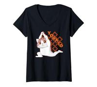 Damen Yoga Anime-Manga Katze Meditation Buddhismus-Buddhist Yoga T-Shirt mit V-Ausschnitt