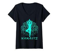 Damen Yoga Bekleidung, Meditation Pilates Namste, Lotus Blume T-Shirt mit V-Ausschnitt