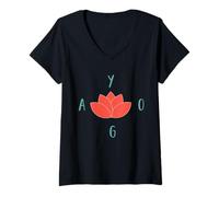Damen Yoga Lotus Blume T-Shirt mit V-Ausschnitt