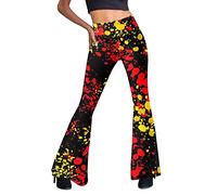 Damen Yogahose Leicht Schlaghose Stretch Bauch Weg Hose Hohe Taille Bootcut Hose Elegant Freizeithose Sporthose Lang Blichdicht Yoga Leggings Fitnesshose Weites Bein Jazzpants Bunt