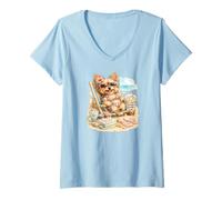 Damen Yorkie Moms Yorkshire Terrier T-Shirt mit V-Ausschnitt