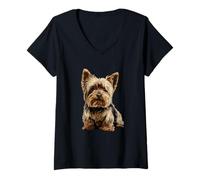 Damen Yorkshire Terrier Hund Illustration Yorkie T-Shirt mit V-Ausschnitt