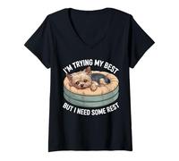 Damen Yorkshire Terrier Hund Trying My Best But I Need Some Rest T-Shirt mit V-Ausschnitt
