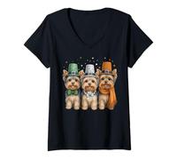 Damen Yorkshire Terrier Hund Yorkie Kobold St. Patricks Day T-Shirt mit V-Ausschnitt