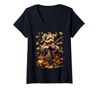 Damen Yorkshire Terrier Violine Fall Leaves Violinist Hund Herbst T-Shirt mit V-Ausschnitt