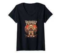 Damen Yorkshire Terrier Wachhund Hund 80s Rock Musik Rockstar T-Shirt mit V-Ausschnitt