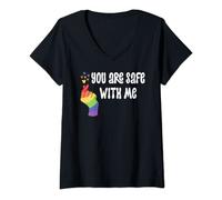 Damen You are Safe with Me Pride Ally Shirts,Pride Love Proud Ally T-Shirt mit V-Ausschnitt