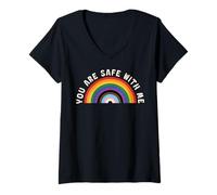 Damen You Are Safe With Me | You're Safe LGBTQ Pride Ally Rainbow T-Shirt mit V-Ausschnitt