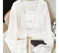Damen zarte, strukturierte, leichte, transparente Strickjacke, kurze Perlenknopf-Bolero für den Sommer