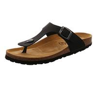 Damen Zehentrenner, Pantolette von Bio Life in Schwarz aus Echtleder Fußbett und Schnalle. schwarz/Metall Gr. 39