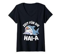 Damen Zeit Für Die Hai-A Lustiges Einhorn Hai Schlaf T-Shirt mit V-Ausschnitt
