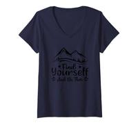 Damen Zitat Find Yourself and Be that Mountain Adventure T-Shirt mit V-Ausschnitt