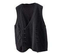 Damen Zweireiher Strickcardigan Weste Frühling und Herbst V-Ausschnitt Ärmellos Sweater Weste Top, Schwarze Weste, 3XL