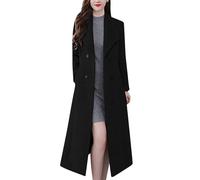 Damen Zweireihiger Maxi-Wollmantel mit Schalkragen Taillierter Mantel in Schwarz (Black, XL)