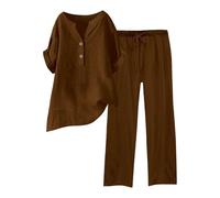 Damen Zweiteiler Elegant Musselin Bluse Hemd und Lang Leinen Hose Sets Clothes Aesthetic Zweiteiler Lounge Set Strand Outfit Sommer Set Two Piece Set Freizeit Loose Women Große Größe Hosenanzüge