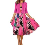 Damen Zweiteiler Kleid Elegant Festlich Freizeitkleid A Linie Midi Sommerkleid 2 Teilige Blusenjacke Blumen Abendkleid Festkleid Vintage Ballkleider Karneval Kostüm Party Freizeitanzug