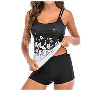 Damen zweiteilig Badeanzug Push up Bademoden bauchweg Tankini Set mit Hot Pants Drucken Badeanzug Bikini Sportlich