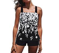 Damen zweiteilig Badeanzug Push up Bademoden bauchweg Tankini Set mit Hot Pants Drucken Badeanzug Bikini Sportlich