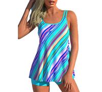 Damen Zweiteilige Bikini Set Geteilter Badeanzug, Frauen 2 -teilige Tankini Badeanzug Streifen Drucke Schwimmkostüm Verstellbares Riemen mit Boyshorts Plus Size Badebadeanzug Reizvoller Oberteil Botto