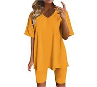 Damen Zweiteilige Outfits Baumwolle Leinen Freizeitanzug Sommer Top und Hose Casual Einfarbig Hosenanzug mit Taschen Jogginganzug Große Größen Leicht Elegant Leinenanzug Strand Urlaub Streetwear