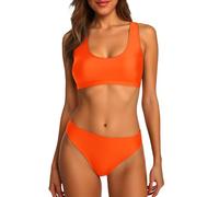 Damen Zweiteiliger Bikini Set Sportlicher Badeanzug mit Bauchfreiem Top Hoher Taillenunterwäsche Strandmode Push Up Strandbikini Triangel Breites Swimsuit Einfarbig Elegant Beachwear