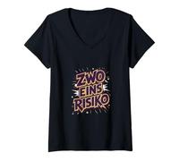 Damen Zwo Eins Risiko Lustiger Spruch Retro Comic Style T-Shirt mit V-Ausschnitt