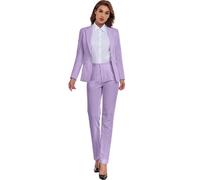 Damenanzug, 2-teilig, formelle Jacke, Outfit, Business, Büro, EIN-Knopf-Blazer, Hose, schmale Passform, Anzug-Set für die Arbeit, Helles Violett, X-Groß