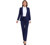 Damenanzug, 2-teilig, formelle Jacke, Outfit, Business, Büro, Ein-Knopf-Blazer, Hose, schmale Passform, Anzug-Set für die Arbeit, Marineblau, X-Groß