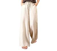 Damenbekleidung Sale, Sommerhose Damen Leicht Damen Sport Leggings Einfarbig Weites Bein Baumwolle Leinen Hosen Casual Leichte Palazzo Hose Mit Taschen Damen Sommerhosen Leicht (Khaki,XL)