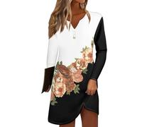 Damenbekleidung Sale, Summer Dress A Linien Kleid Damen Sommer Blumendruck V-Ausschnitt Bluse Kleid Casual Knopfleiste Minikleid Leichtes Kurzes Taillenkleid Weißes Kleid Italienische (Light Brown,M)