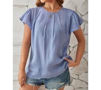 Damenbluse, Blau, Rüsche, Kellerfalten, Sommer, Legeres, Bequemer Schnitt, Gr. L