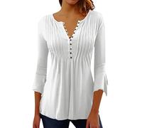 Damenbluse, sexy, schick, Langarm, Spitze, Knöpfe, Tunika, Bluse, elegant, modisch, V-Ausschnitt, T-Shirt, Tops, bedruckt, Herbst, Pullover, Mode, kleine Falten, T-Shirt, große Größe, weiß, 42