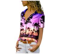 Damenblusen Hawaii Hemd Damen Kurzarm Hawaiihemd Sommer Hawaii Bluse Strand Funky Hawaiibluse Party Hawaii Hemden Frauen Hawaii Outfit Damen Hawaii-Print Casual Hemdbluse Shirt Tops
