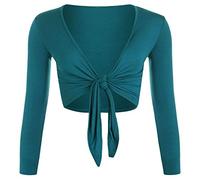 Damenbolero, mit Langen ärmeln, Stretch-Bolero, Bauchfreier Cardigan, mit Krawattenknoten vorne Gr. Large, blaugrün