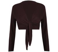 Damenbolero, mit Langen ärmeln, Stretch-Bolero, Bauchfreier Cardigan, mit Krawattenknoten vorne Gr. Large, dunkelbraun