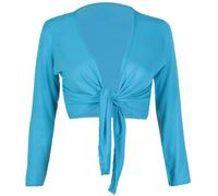 Damenbolero, mit Langen ärmeln, Stretch-Bolero, Bauchfreier Cardigan, mit Krawattenknoten vorne Gr. Medium, türkis