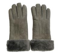 Damenhandschuhe aus echtem grauem Schaffell und Wildleder mit Pelzmanschette M