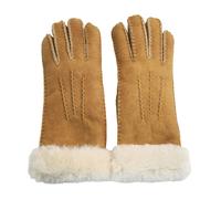 Damenhandschuhe aus echtem, hellbraunem Schaffell und Wildleder mit Pelzmanschette XL