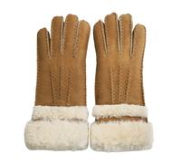 Damenhandschuhe aus echtem, hellbraunem Schaffell-Wildleder mit aufrollbaren Bündchen S