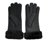 Damenhandschuhe aus echtem schwarzem Schaffell-Wildleder mit Pelzmanschette S