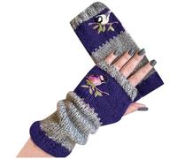Damenhandschuhe, warm, gestrickt, Outdoor-Handschuhe, Winter, Überhandschuhe, Samt-Stickerei, Damenhandschuhe, Fäustlinge (Blau, Einheitsgröße)